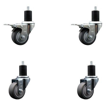 Service Caster 3'' Thermoplastic Rubber Swivel 1-3/4'' Expanding Stem Caster Set 2 Total Lock Brakes, 4PK SCC-EXTTL20S314-TPRB-2-S-2-134
